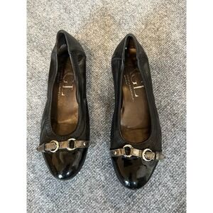 AGL Monika Cap Tor Ballet Flats BlackPatent Leather Belted Shoes Women's Sz 36